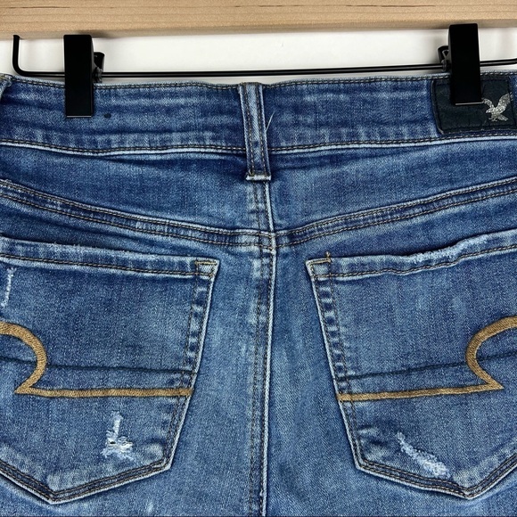 AMERICAN EAGLE Hi Rise Shortie Jean Shorts Distressed Cut Off Super Stretch 4 - Picture 4 of 8